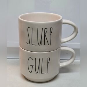 Rae Dunn Slurp Gulp White Stackable Soup Mugs Set 2 FINAL MARKDOWN NO OFFERS